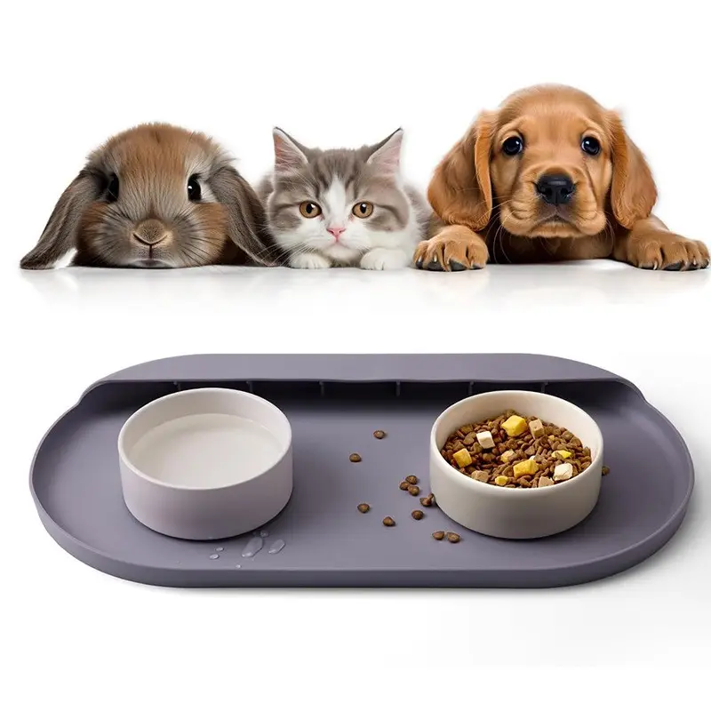 Tapete elíptico de silicone para alimentação de animais de estimação, novo com ventosas, com absorção para evitar derramamentos, tapete para comida de cachorro e gato