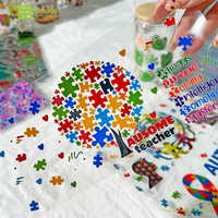 Autocollant de transfert pour gobelet Goode 16oz, en PET, étanche, motif dessin animé, écologique, thème autisme, coloré, motif puzzle, pour envelopper les tasses, UV DTF