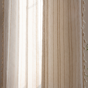 Rideaux Boho Beige DaiRui avec Pompons, Lin de Style Ferme, Filtrant la Lumière, Rayures Neutres, Poche à <span class=keywords><strong>Tringle</strong></span> pour Chambre à Coucher - Product Image 4