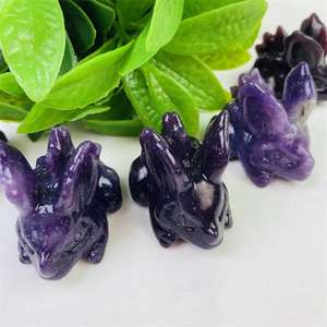 Gran oferta, cristal de lepidolita natural de alta calidad, dinosaurio de orejas grandes tallado, reiki, cristal púrpura, <span class=keywords><strong>pokeman</strong></span> para decoración de regalos - Product Image 1