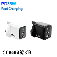 Cargador de Pared USB-C PD GaN de 20W/35W/40W con Logotipo OEM de Fábrica IBD para Teléfonos Móviles, Doble Puerto USB Tipo C, Enchufe EU/US/UK, OTP