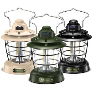 Retro <b>Lantern</b> LED Rechargeable Camping Light Outdoor Emergency Tent <b>Lamp</b> Dark Green Black Off White - Product Image 1