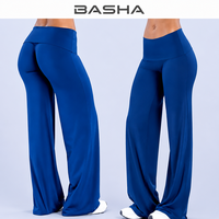 Pantalon de yoga évasé taille haute cousu pour femme BASHAsports, coupe large unie pour la danse, la gym et le quotidien