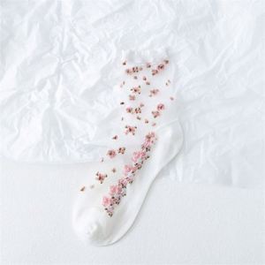Calcetines de tubo medio para mujer, de verano, con estampado floral, transparentes, de encaje floral, transpirables, finos, estilo coreano y japonés - Product Image 6