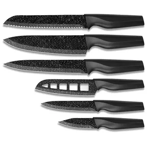 Yapışmaz paslanmaz çelik mutfak bıçağı seti profesyonel şef mutfak bıçakları siyah kaplamalı pp kolu mutfak bıçağı seti