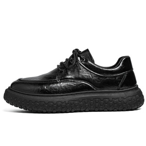 Chaussures en cuir pour hommes, style britannique, bout rond, dessus en cuir, semelle épaisse, polyvalentes, décontractées, confortables, baskets pour tous les jours - Product Image 4