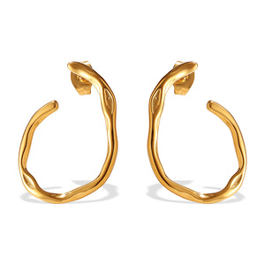 Pendientes de Aro Irregulares de Acero Inoxidable con Baño de Oro de 18K, Diseño Único, Joyería de Moda - Product Image 5