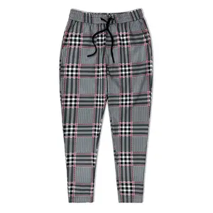 Customized wholesale men's slim fitting pants tartan pattern men's street sports pants high waist office casual pants men Jogger