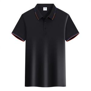 Polo de Color Sólido con Ribete en Contraste de Algodón, Camiseta de Manga Corta para Uso Diario, Uniforme Masculino - Product Image 1