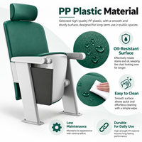 Chaise d'auditorium en tissu vert avec appui-tête, poche pour livre, siège inclinable pour salle de conférence