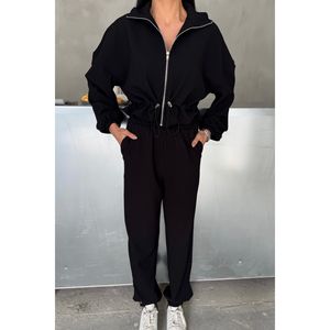 Conjunto Deportivo Negro Cortavientos y Transpirable, Ropa Urbana Personalizada para Tallas Grandes, Invierno, Estampado de Diamantes de Imitación, Técnicas de Lavado, Logotipo - Product Image 5