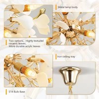 BGST Usine Salon Pendentif Lampe De Luxe Ménage Créativité Artistique Gingko Feuille Lustre En Céramique Pendentif Lumière