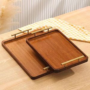 Wooden Serving <b>Tray</b> Rectangular With Handle For Hotel <b>Tea</b> Coffee Dessert Solid Color 3 Sizes Set - Product Image 2