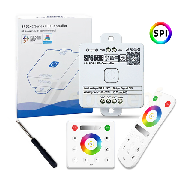 SP658E SPI RGB LED Controller DC 5-24V 600 Pixel Magic Color Strip Light Smart Blue Tooth Music Dimmer with RF 2.4G Remote Panel