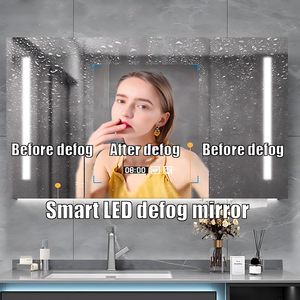Meuble-lavabo mural gris moderne avec double vasque intégrée sans joint et armoire miroir LED intelligente anti-buée - Product Image 4