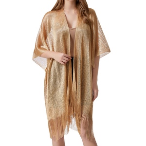 Pareo de seda dorado y plateado con mangas, para vacaciones, protección solar, chal grande de moda para mujer - Product Image 2