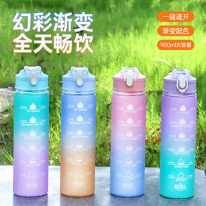 Botella de agua recargable de 500 ml con tapa a presión de color degradado, taza para beber para estudiantes, uso en exteriores - Product Image 5