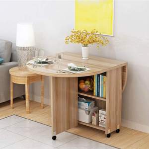 <span class=keywords><strong>Table</strong></span> à manger pliante multifonctionnelle pour <span class=keywords><strong>2</strong></span> à 6 <span class=keywords><strong>personnes</strong></span>, <span class=keywords><strong>rectangulaire</strong></span> rétractable, <span class=keywords><strong>2</strong></span> étagères de rangement, petits espaces, noyer - Product Image 2