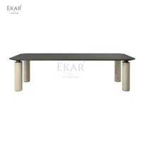 Nouveau design de table à manger d'extérieur personnalisée Mobilier de maison moderne de luxe mélangeant ardoise métal et marbre pour l'extérieur