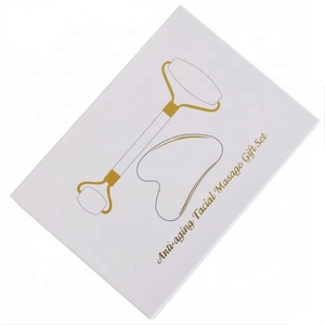 Rouleau de quartz naturel en or, étiquette privée, 3 ensembles de <span class=keywords><strong>jade</strong></span> xiuyan vert, masseur pour la peau du visage, 100, avec guasha