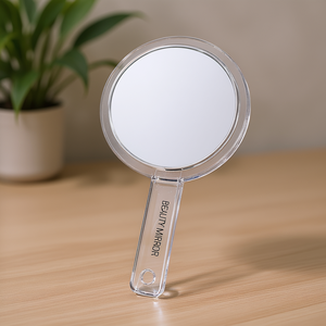 Double Sided Round Acrylic Makeup <b>Mirror</b> With Comfortable Handle For Daily Skin Care All Skin Types - Product Image 3