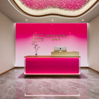 Qianhao - Mobilier de bureau commercial de luxe léger de style médiéval, ensemble complet en MDF carré, bureau de réception pour restaurant