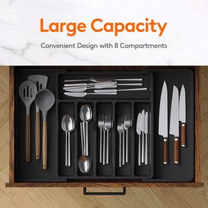 Plateau de rangement compact et réglable pour couverts de cuisine, plateau extensible pour l'organisation des couverts dans le tiroir - Product Image 2