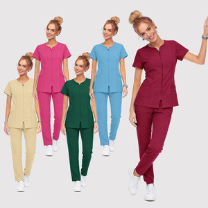 Women's Surgical Gown Nursing Set Pocketed <b>Top</b> Straight Leg Pants Moisture Wicking Clinical Uniform Hospital Wear - Product Image 1