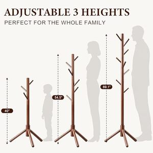 Factory Custom Space Saving Wooden Standing Coat Holder OEM ODM Bespoke Multi Hook Adjustable Garment Organizer <b>Storage</b> - Product Image 4