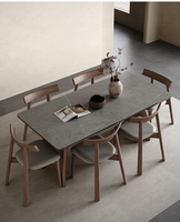 Table à manger en bois massif vintage italienne, plateau en pierre de porcelaine, noyer, frêne blanc, design rectangulaire, style moderne pour les petites maisons