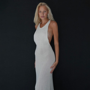 Vestido Maxi Halter de Punto para Mujer, Largo, Sin Mangas, Ajustado, con Diseño de Espalda en T, Vestido de Moda Verano 2026 - Product Image 4