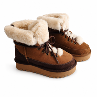 Bottes d'hiver à lacets pour femmes, en daim et velours côtelé, avec bordure en peau de mouton, doublure en fausse fourrure, plateforme, pour l'extérieur