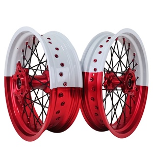 Juego de Ruedas Supermoto CR <span class=keywords><strong>CRF</strong></span> <span class=keywords><strong>125</strong></span> 250 450 de 17 Pulgadas, Bicolor, Aleación de Aluminio CNC Anodizado, Llantas de Alto Rendimiento para <span class=keywords><strong>Motocross</strong></span> Todoterreno - Product Image 2