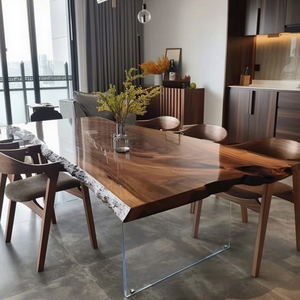 Table à manger rectangulaire en <span class=keywords><strong>bois</strong></span> de <span class=keywords><strong>noyer</strong></span> noir d'Amérique du Sud, avec pieds en acrylique, design moderne, <span class=keywords><strong>bois</strong></span> massif, pour la maison - Product Image 1