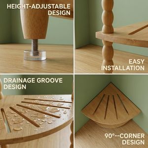 3-Tier Solid Wood <strong>Corner</strong> <strong>Console</strong> <strong>Table</strong> Open Shelves Modern Display Storage Rack for Living Room Home Office Garage Grey Green - Product Image 5