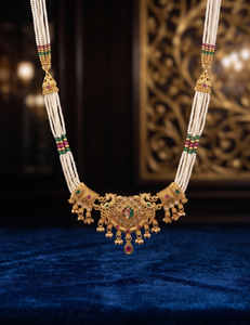 DIVYORO Ensemble de collier de luxe en perles fusionnées paon, plaqué or, bijoux traditionnels pour femme, cérémonie de mariage, festival nuptial - Product Image 2
