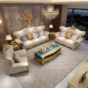 Divano in pelle americano di alto livello di lusso europeo di alto livello tutto in legno massiccio Set di mobili americani oro <span class=keywords><strong>Champagne</strong></span> per salotti - Product Image 2