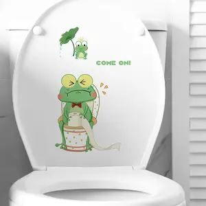 Autocollants muraux drôles de toilette de petite grenouille Papier peint de décoration de salle de bain Autocollants muraux en PVC auto-adhésifs