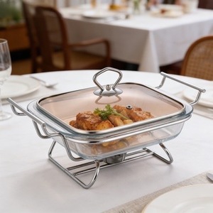 Réchaud de buffet carré en verre avec cadre doré, verre résistant à la chaleur pour événements et réceptions - Product Image 2