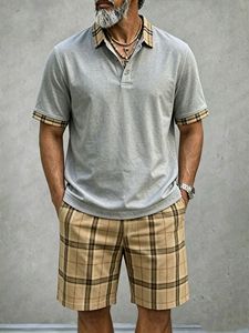 Conjunto de Camisa Polo con Cuello Tipo Waffle y Pantalones Cortos para <span class=keywords><strong>Hombre</strong></span>, Estilo Europeo, Verano, Casual, Deportivo, Dos Piezas - Product Image 6