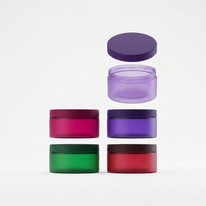 Pots à crème givrés à large ouverture 200g 250g, couleur personnalisée, transparents, vides, pour soins de la peau, en plastique PET, pour gommages corporels, avec joint et couvercles blancs - Product Image 1