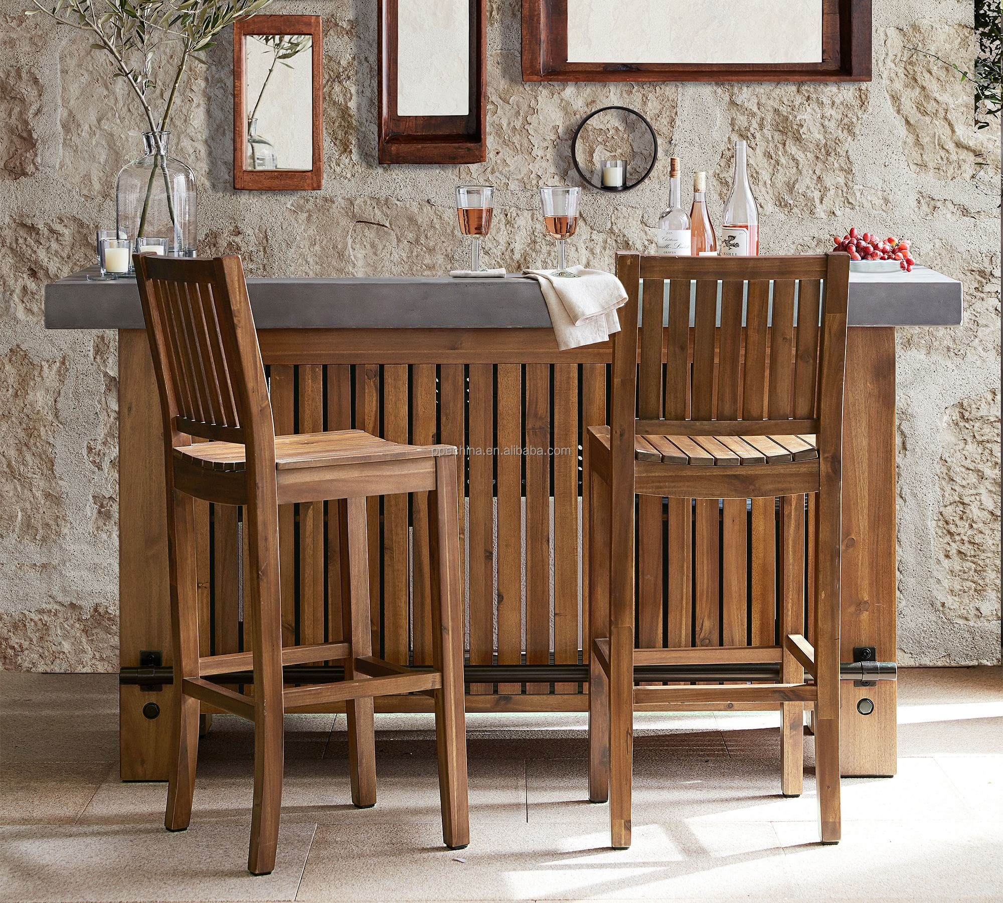 Hot sale pool garden chair wood furniture outdoor home patio solid wood bar chair teak bar stool