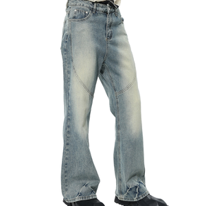 Factory High Quality Bulk <strong>Bootcut</strong> Pants Brand Wholesale Design Custom Flare Skinny Stonewashed Jeans Trendy <strong>Men's</strong> <strong>Trousers</strong> - Product Image 1