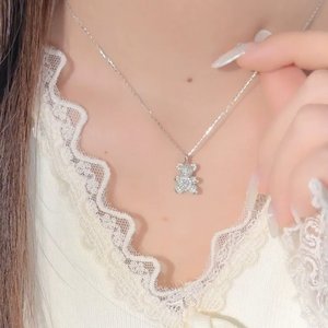Collier pendentif ours en peluche vintage mignon en zircon et cristal, plaqué rhodium et or, unisexe, pour usage quotidien, mariage, fête, cadeau de bijoux - Product Image 3