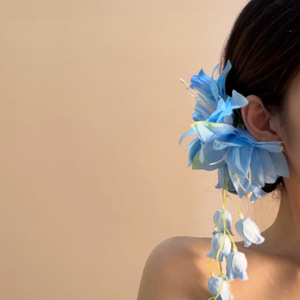 Pinza para el pelo con borla de orquídea campana azul, pinza lateral de flor, accesorios para el cabello de mujer, accesorio de moda azul para el cabello - Product Image 3