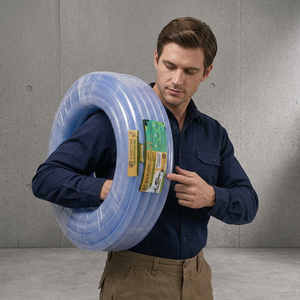 Tuyau d'arrosage de jardin flexible en PVC KARTOSI, 3/4 pouce, transparent, enveloppé de maille, pour l'irrigation extérieure - Product Image 1