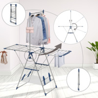 Séchoir à linge ajustable en acier inoxydable, grand espace de séchage de 14m, pour le rangement des chaussures, des chaussettes et des vêtements