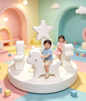 Weißes Softplay-Karussell mit Drehpferden, Spielplatz-Drehrutsche für Geburtstagsfeiern und Spielzentren