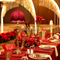 Lampe de table de mariage victorienne avec abat-jour en tissu à franges, centre de table, abat-jour à pompons, support lumineux LED pour décoration de mariage