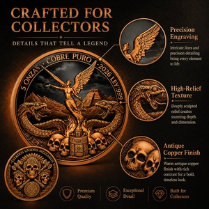 Moneda de desafío de cobre puro .999 de 5 oz, medalla con tótem de serpiente y estatua de ala de la herencia mexicana en relieve 3D para regalo de colección histórica - Product Image 4